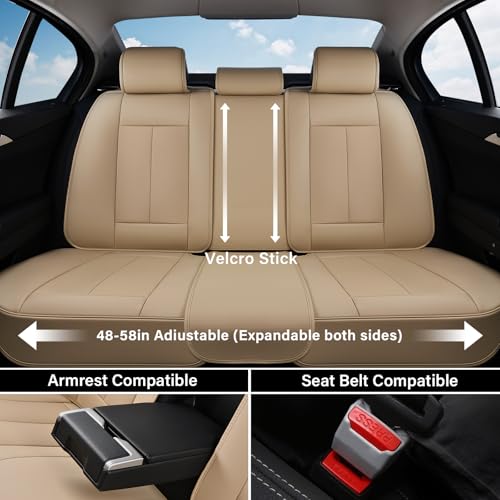 Coverado Car Seat Covers Full Set, Beige Waterproof Nappa Leather Seat Cushion & Seat Protector, Universal Automotive Seat Covers for Front and Rear Seats, Compatible with Most Cars SUV Trucks - color: Beige-A, size: FullSet