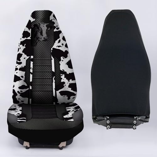 Black Cow Print Car Seat Covers 2 PCS Elastic Breathable Front Seat Protector Cover Universal for Vehicle SUV Sedan Trucks for Women Men - color: Black Cow Print