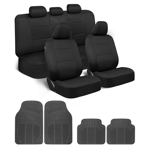 BDK PolyPro Car Seat Covers Full Set Combo with Front and Rear Waterproof All -Weather Car Floor Mats - Universal Fit Automotive Protection for Cars, Trucks & SUV – Easy Install Interior Accessories - color: Solid Black Combo