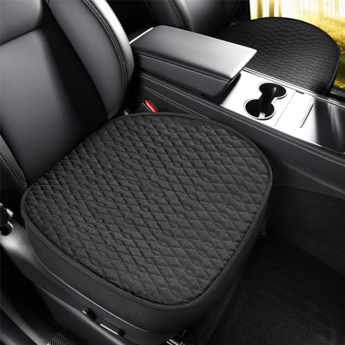 SanQing 2PCS Car Seat Cover Luxury Linen Front Seat Covers for Model Y 2023-2024 Car Seat Bottom,Heavy Duty Seat Cushion Protector Without Backrest (Black Front, Model Y) - color: Black Front, size: Model Y