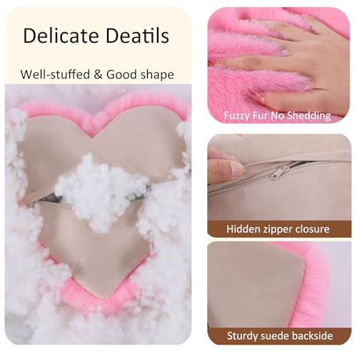 Fuzzy Heart Wings Car Headrest Pillow 1 PCS-Cute Neck Pillow Head Rest Cushion for Gaming Chair Office Chair - color: 01-Pink