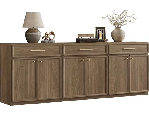 SICOTAS Buffet Cabinet with Storage Tall Modern Accent Storage Cabinet with Doors and Shelves 90 inch Wide Wooden Sideboard Credenza Buffets Console Table Coffee Bar for Kitchen Dining Living Room - color: Walnut, size: 3 Pieces