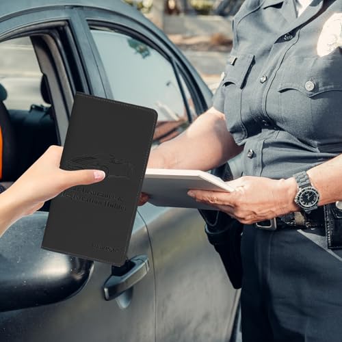 Car Registration & Insurance Card Holder Leather Auto Glove Box Organizer Document Wallet with Magnetic Shut - color: Black-Upgraded