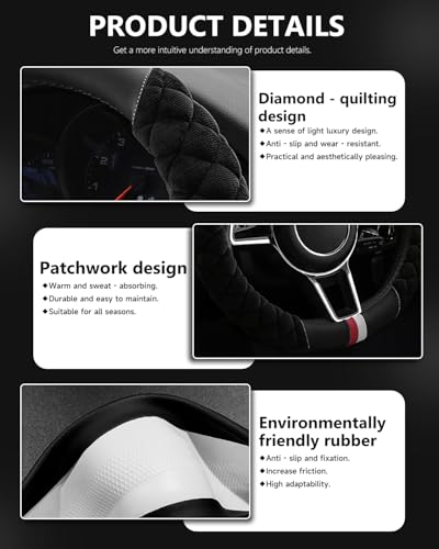 Cxtiy Universal Car Steering Wheel Cover Fluffy Winter Plush Steering Wheel Cover (A-Black) - color: A-black
