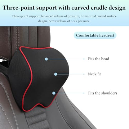 2PCS Car Neck Pillow, Soft Memory Foam Car Seat Neck Support Pillow with Adjustable Strap, Ergonomic Design Removable Headrest Cushion for Neck Pain Fatigue Relief (Black&Red) - color: Black&red