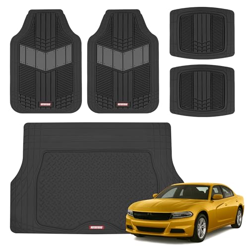 Motor Trend DualFlex Gray Floor Mats for Cars & Cargo Mat Full Set - All Weather Front & Rear Rubber Automotive Floor Mats & Cargo Liner for SUV, Car, & Van - Interior Trunk Mat & Floor Cover - color: Gray, size: Medium Cargo Mat