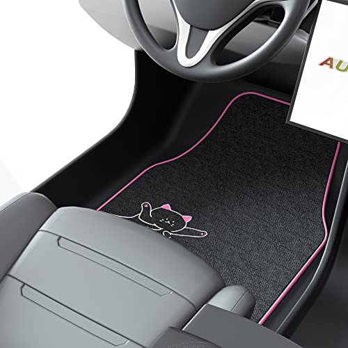 Universal Fit Cute Cat Carpet Car Floor Mats, Fit for Sedan, SUVs, Truck, Vans,Set of 4(Pink)