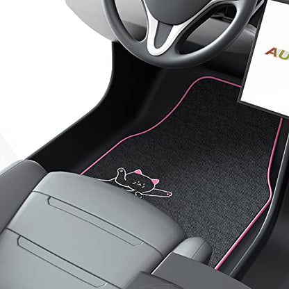 Universal Fit Cute Cat Carpet Car Floor Mats, Fit for Sedan, SUVs, Truck, Vans,Set of 4(Pink)
