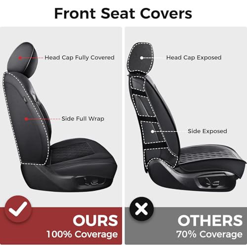 Huidasource Fit for Chevy Silverado Seat Covers, GMC Sierra Seat Covers, Seat Cover for Trucks 1500 2007-2013&2019-2026, 2500HD 3500HD 2020-2026 Crew Double Extended Cab Nappa Leather (Full Set/Black)