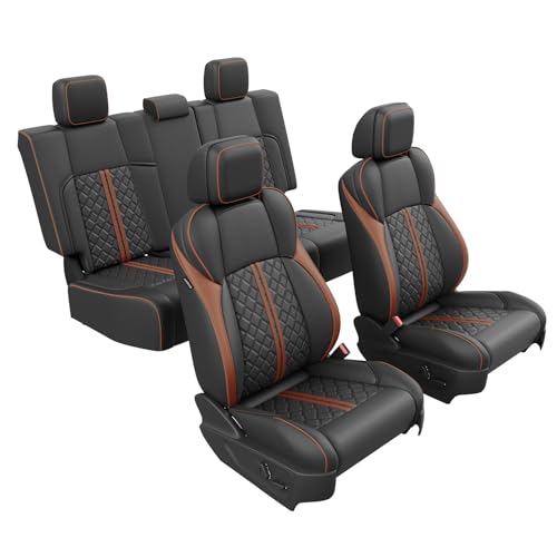 Custom Seat Covers for Tacoma 4th Gen 2024 2025 2026 Double Cab SR5/TRD Sport/TRD Off-Road/SR Full Set with Console Covers, Waterproof Leather Back and Front Seat Protectors Black Brown