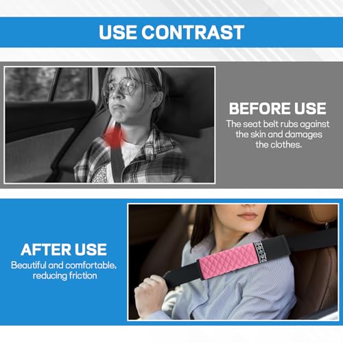 8PCS Car Accessories Set, Bling Leather Car Steering Wheel Cover with Armrest Pad, Seat Belt Cover Pads, Cup Holder Coasters, Gear Shift & Handbrake Covers, Auto Interior Accessories (Pink) - color: Pink