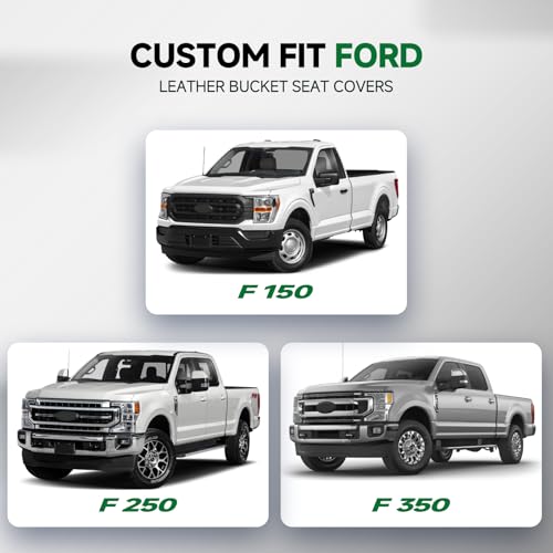 GIANT PANDA Front Car Seat Covers for 2009-2026 Ford F150,2017-2026 F250 F350 Super Duty Crew Cab SuperCrew SuperCab Pickup Trucks,Faux Leather Bucket Seat Covers (Black) 2-Pack - color: Black-Classic Style