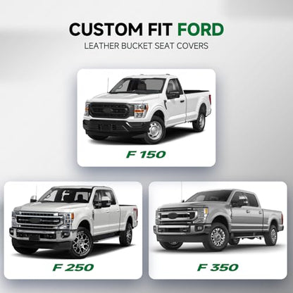 GIANT PANDA Front Car Seat Covers for 2009-2026 Ford F150,2017-2026 F250 F350 Super Duty Crew Cab SuperCrew SuperCab Pickup Trucks,Faux Leather Bucket Seat Covers (Black) 2-Pack - color: Black-Classic Style