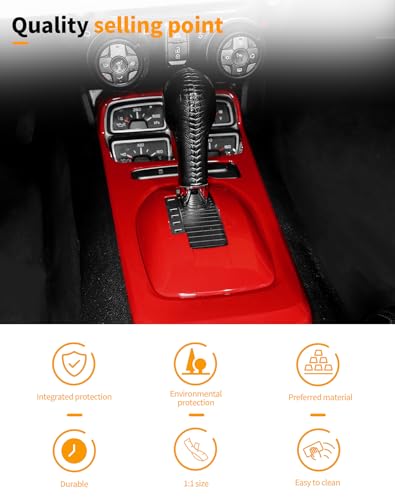 Hoolcar 2PCS Center Console Gear Shift Panel Cover Trim Kit Interior Accessories for Chevy Camaro 2010-2015, Red - color: Red