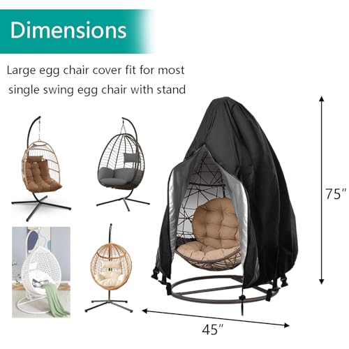 FLYMEI Patio Egg Chair Covers with Zipper, 420D Wicker Egg Swing Chair Covers, Waterproof Heavy Duty Weather Resisatnt Outdoor Chair Cover, Windproof Hanging Chair Cover, 75" x 45", Black, 1 Pack - color: Black, size: Single Seat 75'' (L) x 45''(W)