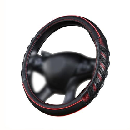 Flying Banner car Steering Wheel Cover Faux Leather Massage Universal fit 3D Honeycomb Hole Anti-Slip Sporty 15 Inches (Red Black)