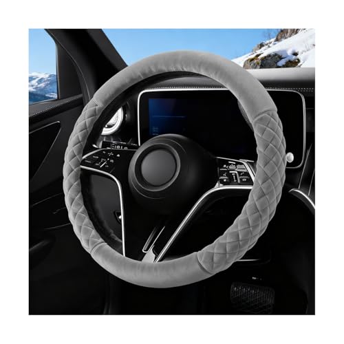 Osilly Car Steering Wheel Cover, Soft Fluffy Warm Plush 15 Inch Vehicle Steering Wheel Protector, Anti Slip Automotive Interior Protection Accessories, Universal for SUV Truck Van (Gray) - color: Gray