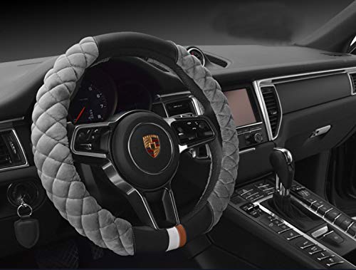 HAOKAY Luxury Fluffy Steering Wheel Cover for Men Women,Soft Warm Short Plush Steering Wheel Cover Gray Fuzzy with Universal 14.5-15 Inch - color: GREY