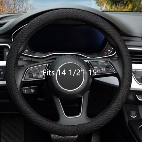 ZHOL Steering Wheel Cover Universal 15 inch Microfiber Breathable Ice Silk Steering Wheel Covers Anti-Slip Car Interior Accessories for Women Men, Warm in Winter and Cool in Summer, Black - color: Black