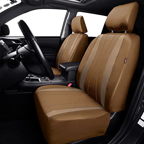 Flying Banner car seat Covers Full Set Faux Leather Air Mesh Breathable Man Lady Airbag Compatible Rear Bench Split 40/60 50/50 60/40 Truck Pick Up (Full Set - Low Back, Solid Beige) - color: Solid Beige