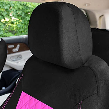 Universal Fit Diamond Stitched Flat Cloth Car Seat Covers Full Set - Pink - color: Pink