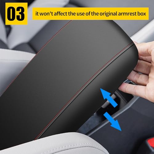 AOMSAZTO Leather Armrest Cushion for 2019-2015 Hyundai Sonata Black with Red Stiches - color: red stiches