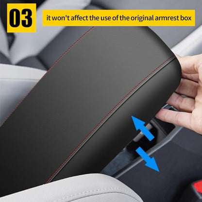 AOMSAZTO Leather Armrest Cushion for 2019-2015 Hyundai Sonata Black with Red Stiches - color: red stiches