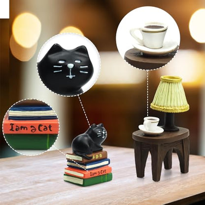 RAQWI Cute Mini Cat on Books Figurine Resin Cat for Office, Home Decoration Perfect Cute Cat Gift for Cat Lovers - style: Lamps