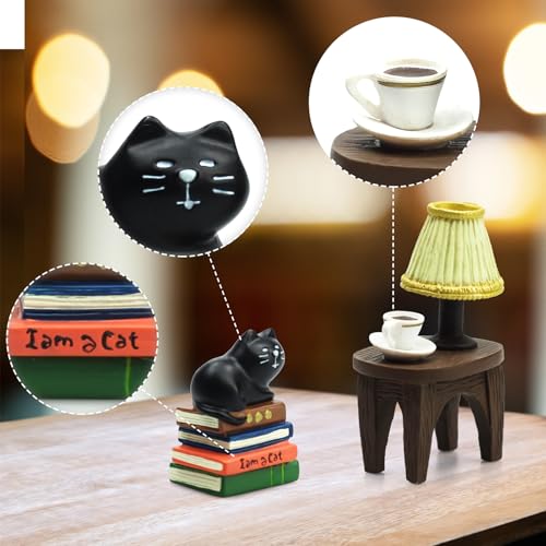 RAQWI Cute Mini Cat on Books Figurine Resin Cat for Office, Home Decoration Perfect Cute Cat Gift for Cat Lovers - style: Lamps