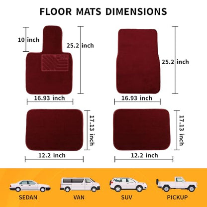 EKR All-Weather Universal Fit Car Floor Mats, 0.5 inch Thick Car Carpet Mats, Anti-Slip Automotive Mat with Driver Heel Pad Fit for SUV, Vans,Sedans, Trucks (Burgundy,4pcs Black Full Set) - color: Burgundy