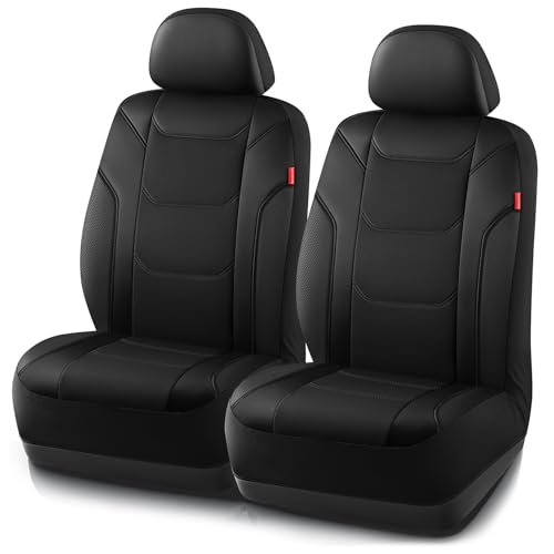 Rubbermaid Leather Car Seat Cover – Universal Front Seat Cover, Airbag Compatible, Easy to Install, Water-Resistant and Durable Automotive Seat Cover for Cars, Trucks, SUVs, Vans – Black - color: Black
