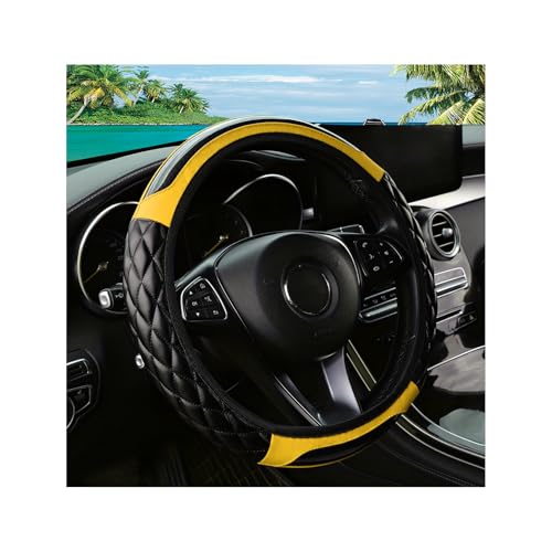 Car Steering Wheel Cover, 14.5-15inch Leather Anti-Slip Car Wheel Cover Protector, Safety Comfortable Desgin, Universal Auto Steering Wheels Accessories for Cars Truck SUV (Yellow) - color: Yellow