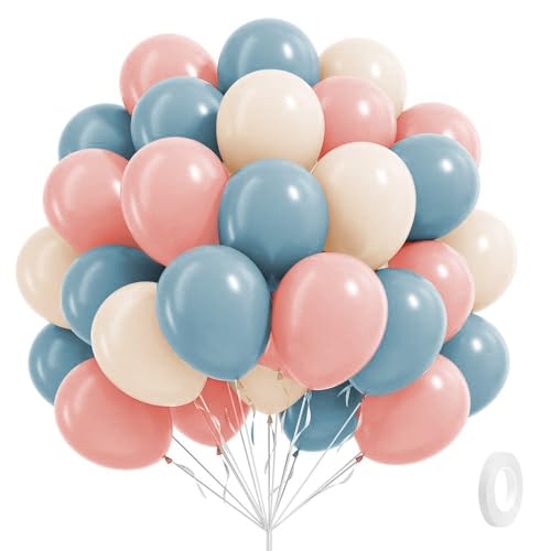 60pcs Gender Reveal Balloons, Dusty Pink Dusty Blue Sand White Balloons for Birthday Baby Shower Gender Reveal Party Decorations - color: Dusty Blue Pink