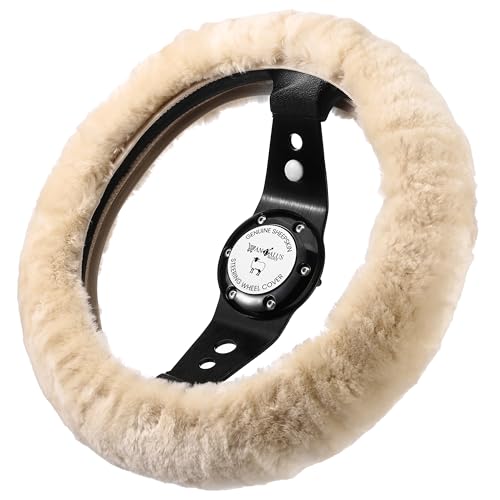 Andalus Brands Luxury Fluffy Car Steering Wheel Covers – Genuine Merino Sheepskin, Soft Fuzzy Car Steering Wheel Cover for Women, Universal 14.5-15" Size, Plush Fur Cute Auto Accessories, Pearl - color: Pearl