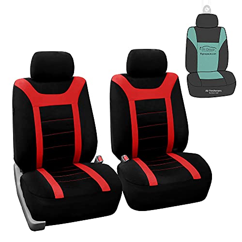 FH Group Car Seat Covers Sports Seat Covers Front Seats Only, Airbag Compatible Red Black Automotive Seat Cover Combo Small Car Seat Cover Design Universal Fit Interior Accessories Cars Trucks SUVs - color: Red