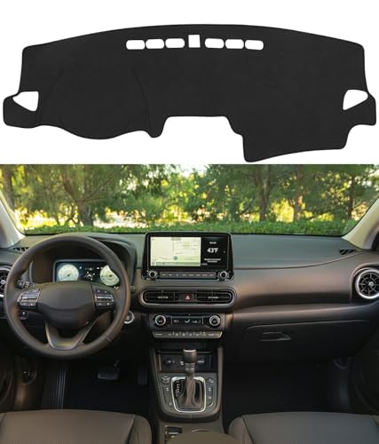 BIBLOZ Dash Cover for Hyundai Kona 2018-2023 Accessories Black Dashboard Cover Mat Car Dashboard UV Sun Protection - size: 2018-2023 Kona