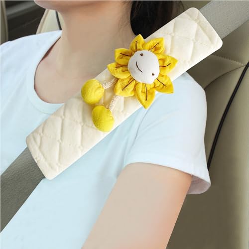 2-Pack Soft Seat Belt Covers Universal Car Shoulder Pad Cushions for Comfortable Driving & Bag Strap Protection Off-White Yellow Sunflower - color: Yellow Sunflower