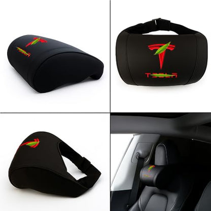 Car Headrest Neck Pillow Support Ergonomic, with Valve Stem Covers Accessory for Driving Seat Fatigue Relief Compatible with Model S X 3 Y & Cybertruck - 2 Pieces - color: A. Black Ver. 3