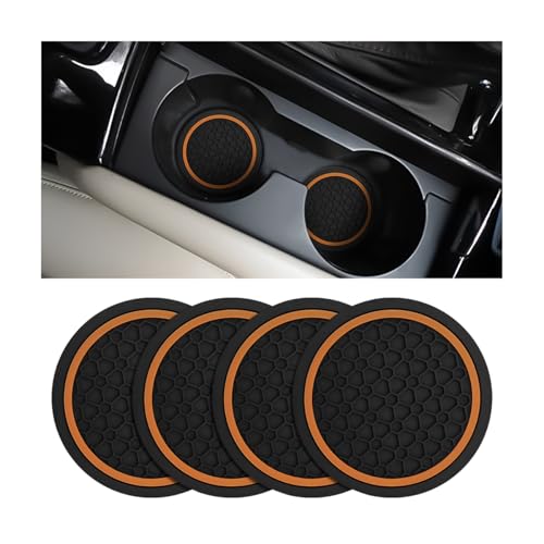 Mandark 4PCS Car Cup Holder Coasters, 2.75 Inch Non-Slip Insert Water Bottle Holder Pads, Dustproof Automotive Interior Accessories Mat, Universal for Vehicles, Trucks, RVs and More (Black/Orange) - color: Black/Orange, size: 4PCS