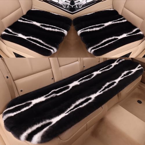 Faux Sheepskin Car Seat Cover Full Set, Black Fluffy Cute Thin Car Seat Covers for Fuzzy Soft Auto Universal Plush Vehicle Seat Protector Woman Pad Accessories 3Pcs Black - color: Black, size: Full Set for 5 Seats