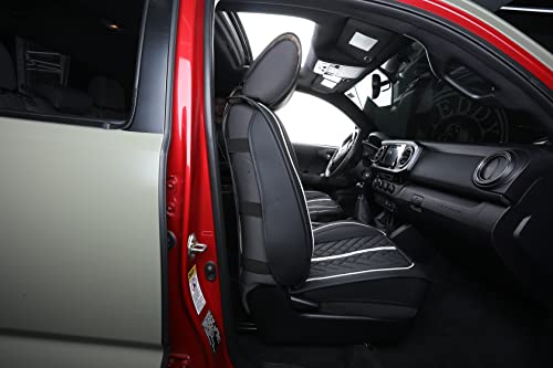 Tacoma Seat Covers Compatible with Toyota Tacoma 2005-2022 2023 2024 2025 2026 Truck Access Crew Double Cab TRD Offroad SR5 V6 Waterproof Faux Leather Car Cushions(Full Set/Black-White) - color: Full Set/Black-White