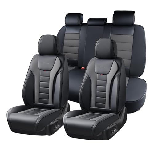 Coverado Car Seat Covers Full Set, Seat Covers for Cars, Front Seat Covers and Back Seat Cover Waterproof Leather Automotive Seat Cover, Universal Car Interior Protectors Cushion for Most Cars - color: Black-Gray, size: FullSet
