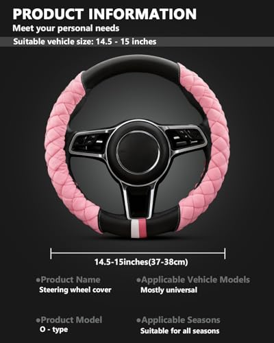 Cxtiy Universal Car Steering Wheel Cover Fluffy Winter Plush Steering Wheel Cover (A-Pink) - color: A-pink