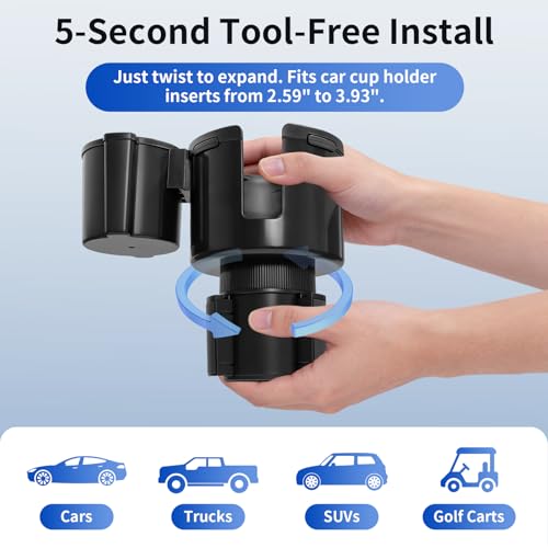 Car Cup Holder Expander W/Offset Adapter, 2-in-1 Cup Holder Extender for Large Bottles up to 4.3", Adjustable Base Fits Stanley, Hydro Flask, Yeti, Universal Car Cup Holder for Most Vehicles