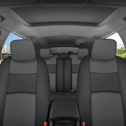 PU Leather Car Seat Covers w/Two-Tone Carpet/Vinyl Trim Car Floor Mats – Front and Back Split Bench Seat Covers, Steering Wheel Cover, Floor Mats for Cars Trucks Vans and SUVs (Black/Gray) - color: Charcoal