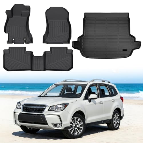 Floor Mats for Subaru Forester 2014-2018, Custom Fit Heavy Duty TPE All Weather Protection, Waterproof Non-Slip Black Car Liners for Front & Rear (Two-Row Floor Mats & Cargo Liner) - style: 19) For Subaru Forester | 2014-2018 | Full Set