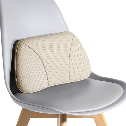 Genuine Leather Lumbar Support Pillow,Back Pain Relief Cushion,fits Tightly Around Waist,Real Cowhide,Memory Foam,fit Car Drive,Office Chair,Rest seat,Improve Posture,Portable,15.5''Lx 8.7''H - color: Beige, size: 1P Cowhide Leather Lumbar pillow