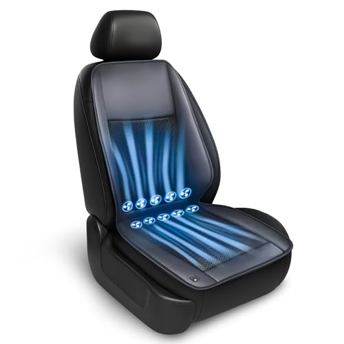 Cooling Car Seat Cover – Ventilated Car Seat Cooler with 10 Turbo Fans & Wired Remote, 3-Speed Cooling Seat Cushion, Universal Fit Car SUV Truck, Breathable 3D Mesh Leather