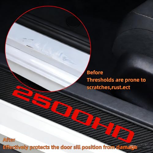 4Pcs Car Door Sill Protector Door Sill Scuff Plate Stickers Compatible with Sierra 2500HD (Red) - color: 2500HD (Red)