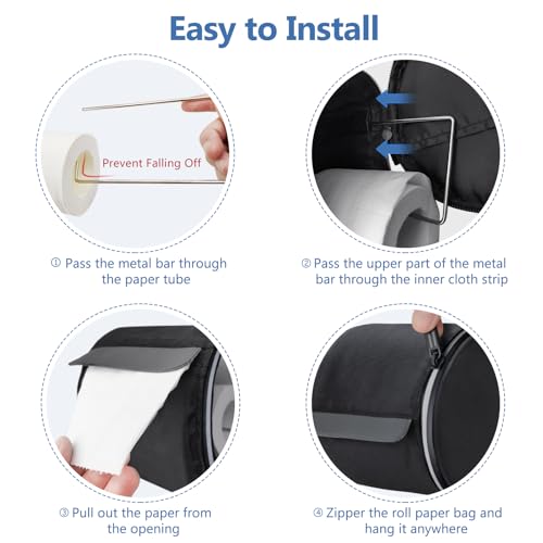 Hanging Toilet Paper Holder Waterproof Tissue Holder Cat Proof Roll Paper Case Cover Portable and Foldable Roll Storage Bag with Adjustable Strap for Wall Car Camping Tent Home Office Black - color: Black